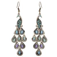 Resin Zinc Alloy Earring, with Resin, Peacock, plated, for woman & with rhinestone 