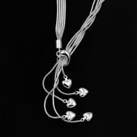 Collar de latón hecho a mano, metal, Corazón, chapado en platina real, unisexo & cadena de la serpiente & multi-hilera, libre de níquel, plomo & cadmio, 6x8mm, longitud:aproximado 18 Inch, Vendido por Sarta