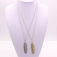 Brass Jewelry Necklace, with 50mm extender chain, Feather, plated, round link chain & for woman nickel, lead & cadmium free 