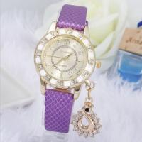 Women Wrist Watch, PU Leather, with zinc alloy dial & Glass, Swan, plated, for woman & with rhinestone Approx 8 Inch 