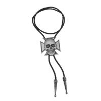 Zinc Alloy Sweater Necklace, with PU Leather, Cross, antique silver color plated, with skull pattern & Unisex & enamel 47mm Approx 35 Inch 