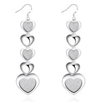 Brass Drop Earring, Heart, silver color plated, for woman & frosted, nickel, lead & cadmium free 