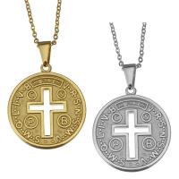 Stainless Steel Jewelry Necklace, with 1.5Inch extender chain, Flat Round, plated, with cross pattern & oval chain & with letter pattern & for woman 2mm Approx 17 Inch 
