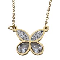 Stainless Steel Jewelry Necklace, with Rhinestone Clay Pave & Crystal, with 2Inch extender chain, Flower, gold color plated, oval chain & for woman & faceted 1.2mm Approx 15 Inch 