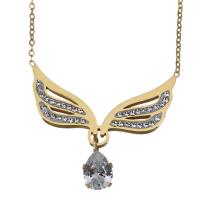 Stainless Steel Jewelry Necklace, with Rhinestone Clay Pave & Crystal, with 2Inch extender chain, Wing Shape, gold color plated, oval chain & for woman & faceted 1.2mm Approx 15 Inch 