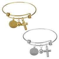 Stainless Steel Bangle, Cross, plated & with letter pattern & for woman  1.5mm, Inner Approx 62mm 