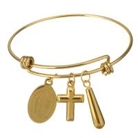 Stainless Steel Bangle, Cross, gold color plated, with letter pattern & for woman  1.5mm, Inner Approx 63mm 