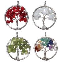 Gemstone Brass Pendants, with Gemstone, silver color plated Approx 4mm 