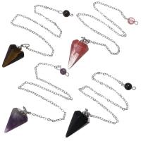Brass Pendulum, with Gemstone, Conical, silver color plated & oval chain 2mm Approx 8 Inch 