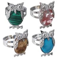 Gemstone Brass Finger Ring, with Gemstone, Owl, silver color plated & Unisex US Ring 