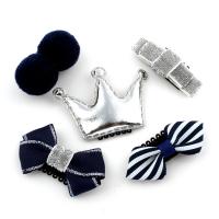 Cloth Hair Jewelry Set, hair clip, with PU Leather & Grosgrain Ribbon & Velveteen & Iron, for children, blue - 