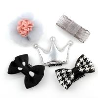 Cloth Hair Jewelry Set, hair clip, with Chiffon & PU Leather & Grosgrain Ribbon & Iron, for children  