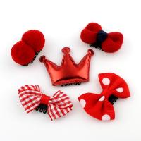 Grosgrain Ribbon Hair Jewelry Set, hair clip, with Caddice & Cloth & PU Leather & Velveteen & Iron, for children, red  