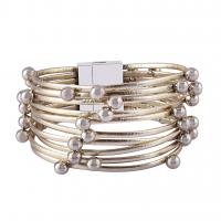 PU Leather Bracelet, with Zinc Alloy, platinum color plated, for woman & multi-strand 27mm Approx 7.7 Inch 