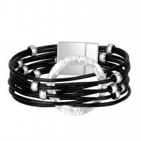 PU Leather Bracelet, with Zinc Alloy, platinum color plated, for woman 18mm Approx 15.5 Inch 