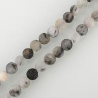 Rutilquarz Perlen, Rutilated Quarz, rund, verschiedene Größen vorhanden & satiniert, Bohrung:ca. 1mm, Länge:ca. 16 ZollInch, verkauft von Strang