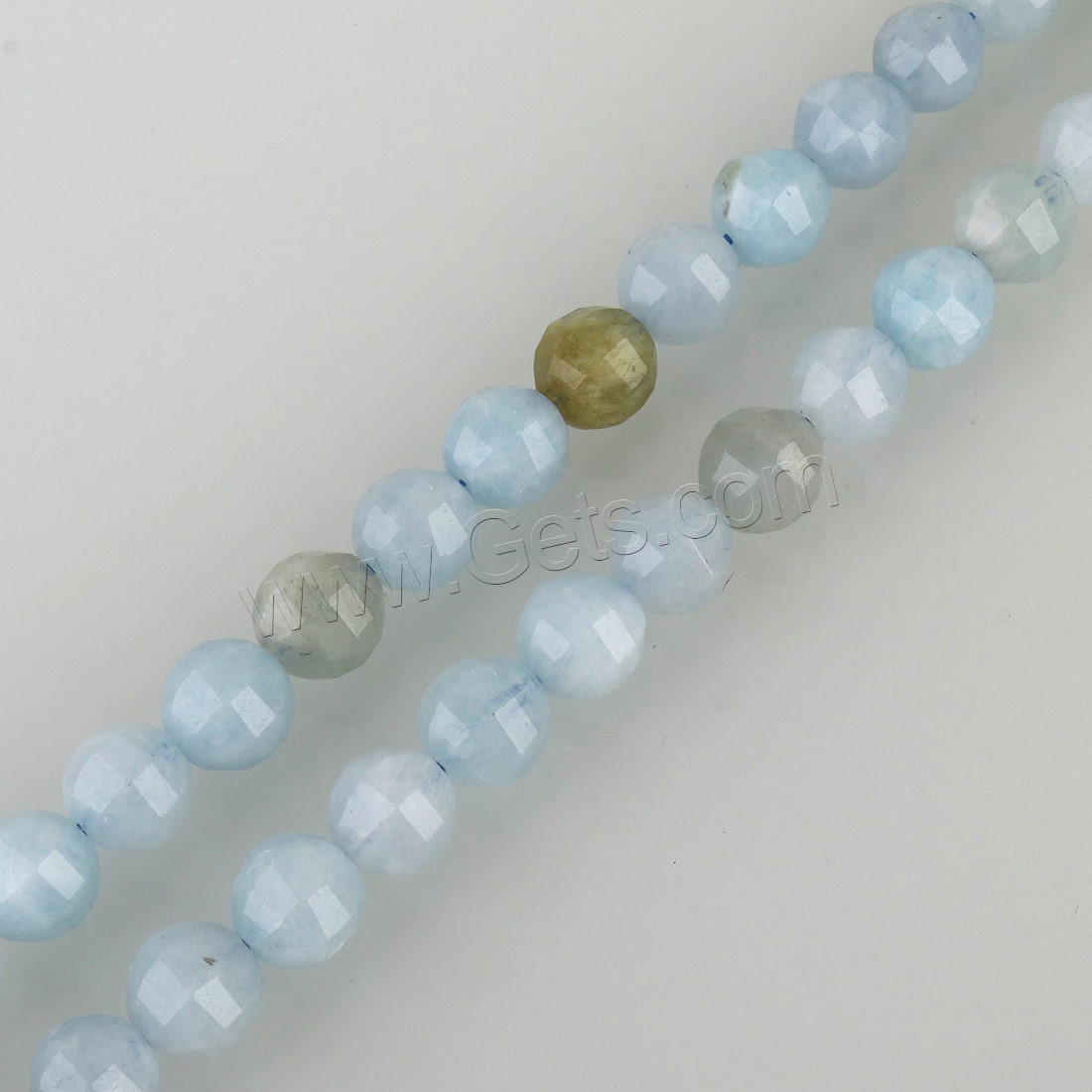 Perles aigue-marine, Rond, normes différentes pour le choix & facettes, Trou:Environ 1mm, Longueur:Environ 15 pouce, Vendu par brin
