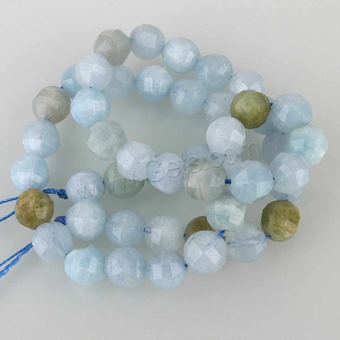 Aquamarin Perlen, rund, verschiedene Größen vorhanden & facettierte, Bohrung:ca. 1mm, Länge:ca. 15 ZollInch, verkauft von Strang