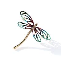 Rhinestone Brass Brooch, Dragonfly, KC gold color plated, for woman & enamel & with rhinestone 