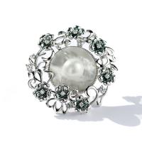 Brass Brooch, with Shell Pearl & White Shell, Flower, platinum plated, micro pave cubic zirconia & for woman 