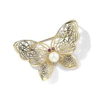 Brass Brooch, with Shell Pearl, Butterfly, real gold plated, micro pave cubic zirconia & for woman & hollow 