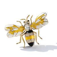 Brass Brooch, Bee, real gold plated, micro pave cubic zirconia & for woman & enamel 