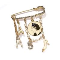 Zinc Alloy Brooch, with Shell Pearl, KC gold color plated, for woman & enamel & with rhinestone 