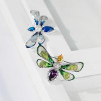 Brass Brooch, Dragonfly, platinum plated, micro pave cubic zirconia & for woman & enamel 