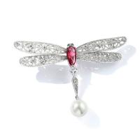 Brass Brooch, with Shell Pearl, Dragonfly, plated, micro pave cubic zirconia & for woman & hollow 