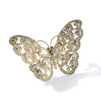 Brass Brooch, Butterfly, real gold plated, micro pave cubic zirconia & for woman 