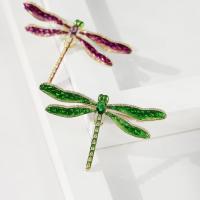 Brass Brooch, Dragonfly, real gold plated, micro pave cubic zirconia & for woman & enamel 