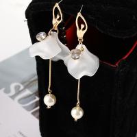 Zinc Alloy Drop Earring, with Glass Pearl & Acrylic, Girl, gold color plated, for woman & with rhinestone, 100mm 