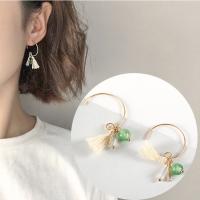 Zinc Alloy Tassel Earring, with Cotton Thread & Glass Beads, gold color plated, for woman, 35mm 
