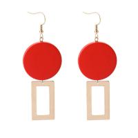 Zinc Alloy Drop Earring, with Wood, Geometrical Pattern, gold color plated, for woman, 85mm 