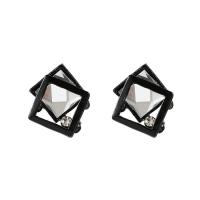 Zinc Alloy Stud Earring, with Crystal, Square, plumbum black color plated, for woman & faceted, 20mm 