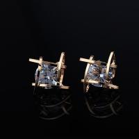 Zinc Alloy Stud Earring, Square, plated, Korean style & for woman & with cubic zirconia & hollow 13mm 