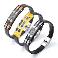 PU Leather Bracelet, with Titanium Steel, Geometrical Pattern, plated, for man 12mm Approx 8 Inch 