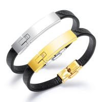 PU Leather Bracelet, with Titanium Steel, plated, Corrosion-Resistant & for man & with rhinestone 7.7mm Approx 8 Inch 