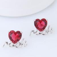 Brass Stud Earring, Heart, platinum plated, for woman & with cubic zirconia, nickel, lead & cadmium free 