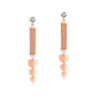 Titanium Steel Drop Earring, rose gold color plated, Korean style & for woman & with rhinestone, 50mm 