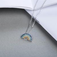 Cubic Zirconia Micro Pave Sterling Silver Necklace, 925 Sterling Silver, Rainbow, platinum plated, oval chain & micro pave cubic zirconia & for woman Approx 16.1 Inch 