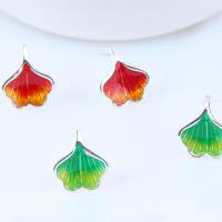 Enamel Zinc Alloy Stud Earring, stainless steel post pin, Ginkgo Leaf, platinum plated, for woman lead & cadmium free 