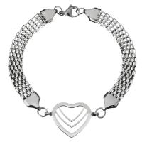 Stainless Steel Chain Bracelets, Heart, Unisex & mesh chain, original color 8mm Approx 9 Inch 