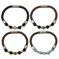 PU Leather Bracelet, with Gemstone & Brass, plated & Unisex & micro pave cubic zirconia, 8.5mm, 6mm Approx 8.5 Inch 