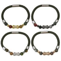 PU Leather Bracelet, with Gemstone & Brass, plated, Unisex & micro pave cubic zirconia 6mm Approx 8.5 Inch 