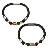 PU Leather Bracelet, with Lava & Brass, plated, Unisex & micro pave cubic zirconia 6mm Approx 8 Inch 