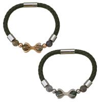 PU Leather Bracelet, with Gemstone & Brass, plated, Unisex & micro pave cubic zirconia 6mm Approx 8 Inch 