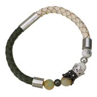 PU Leather Bracelet, with Jade Yellow & Synthetic Turquoise & Brass, Crown, plated, Unisex & micro pave cubic zirconia 6mm Approx 8 Inch 