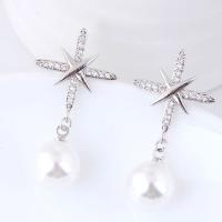 Brass Drop Earring, with ABS Plastic Pearl, platinum plated, micro pave cubic zirconia & for woman, nickel, lead & cadmium free 
