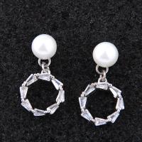 Brass Drop Earring, with ABS Plastic Pearl, Star, platinum plated, for woman & with cubic zirconia, nickel, lead & cadmium free 